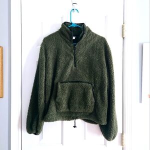 Cozy Medium Olive Green Sherpa Style Pullover